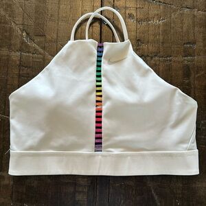 Nike Drifit White Sports Bra with Rainbow Stripe size M